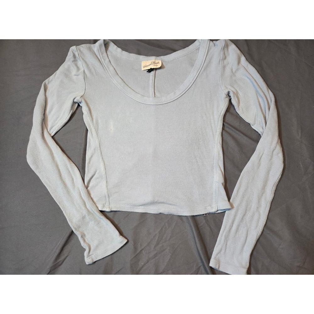 Universal Thread Ribbed Crop Top Women XS Light Blue Good Scoop Neck Long Sleeve